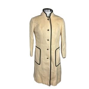 Gorgeous Cream & Green Trim Plush Wool Metal Buttons Overcoat Sz 18* New England